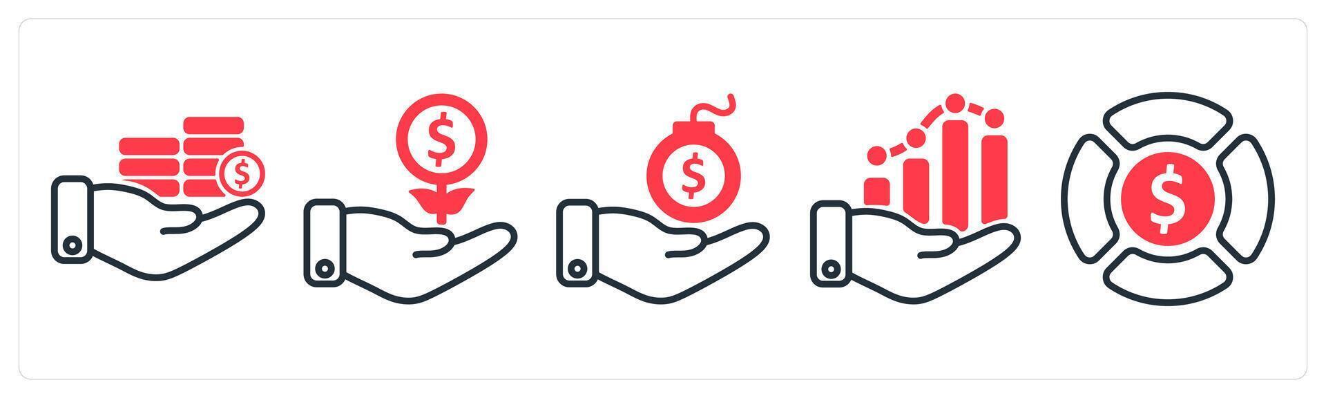 A set of 5 business icons as investment, investment growth, debt vector