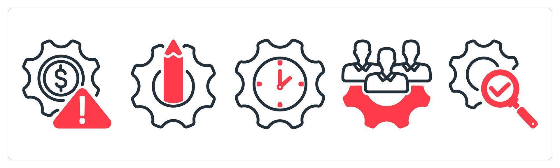 A set of 5 business icons as business risk, engineering, time setting vector