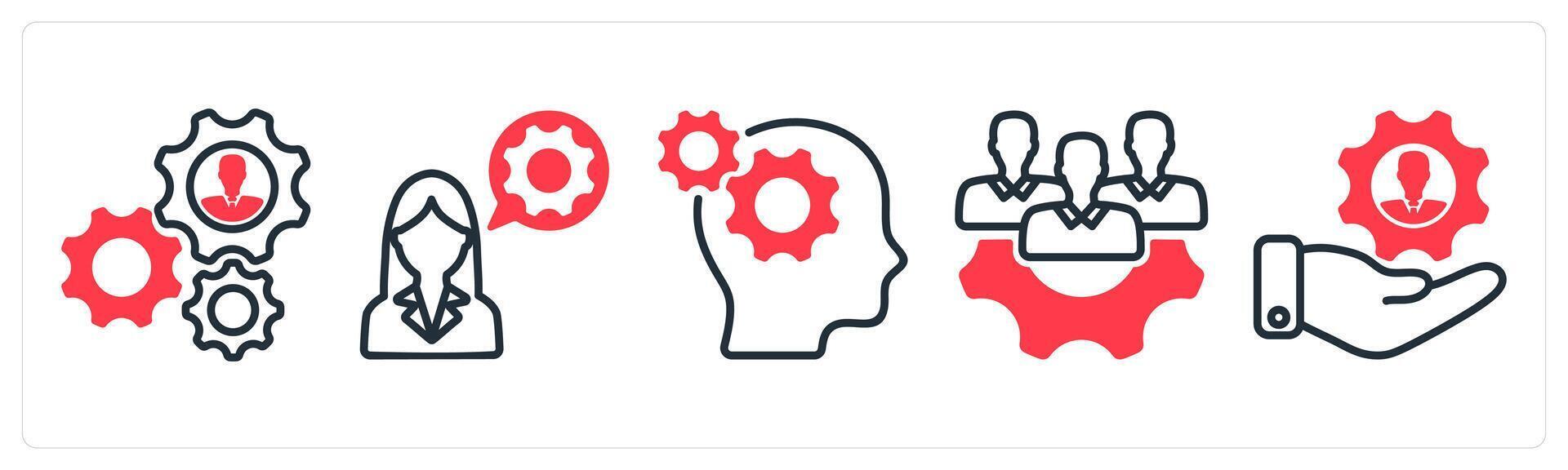 A set of 5 business icons as business support, technical support, business thinking vector