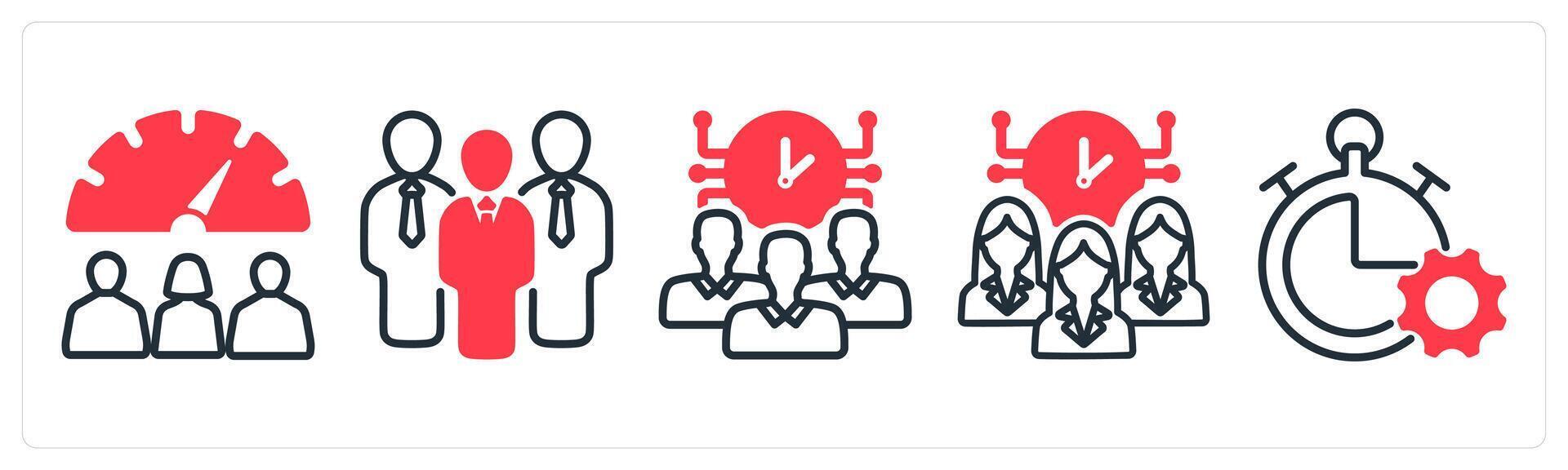 A set of 5 business icons as worker performance, business group, time management vector