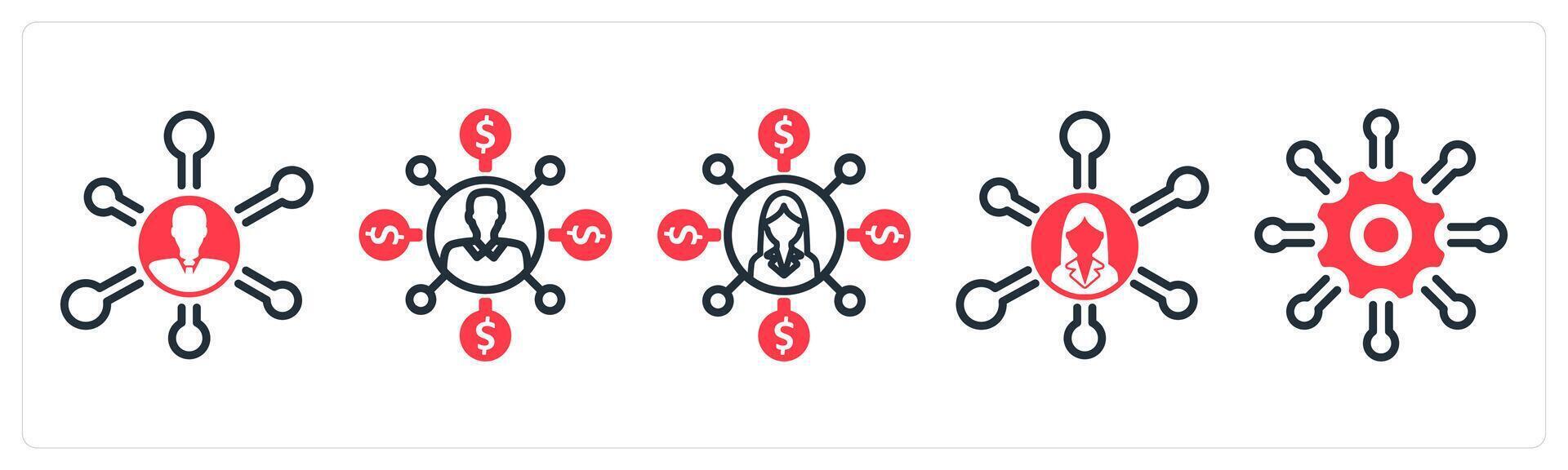 A set of 5 business icons as business network, affiliate marketing, support network vector