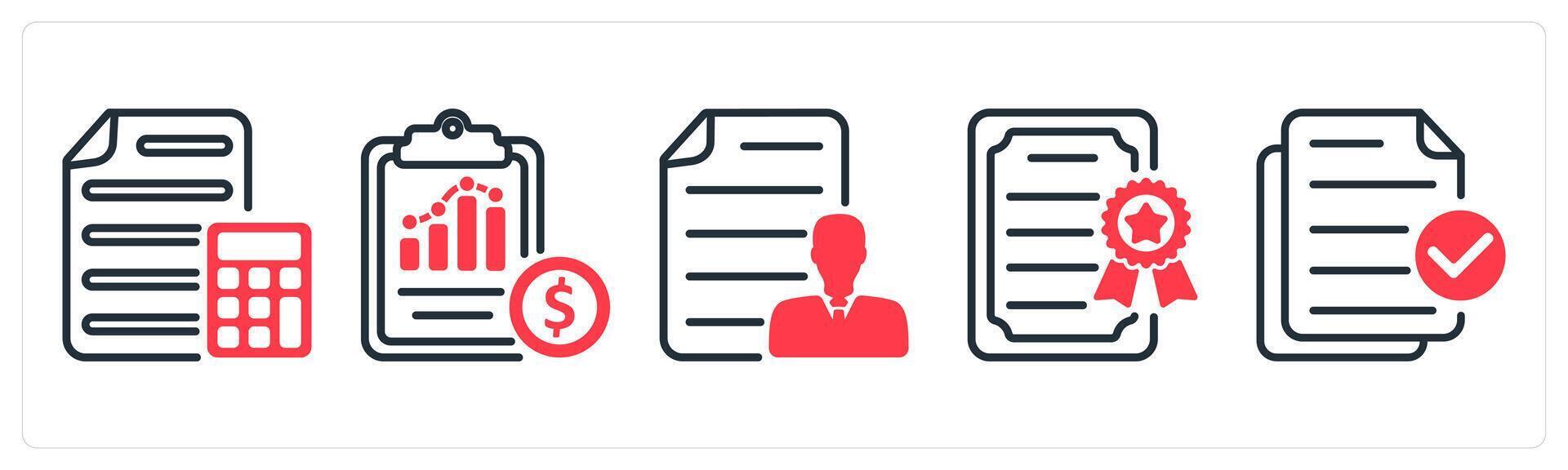 A set of 5 business icons as calculation, cost statement, employee details vector