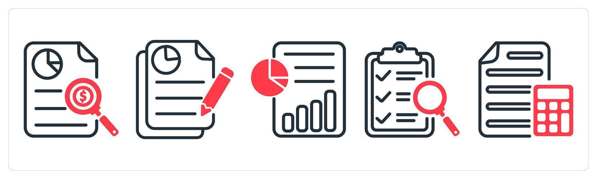 A set of 5 business icons as business report, report, report search vector