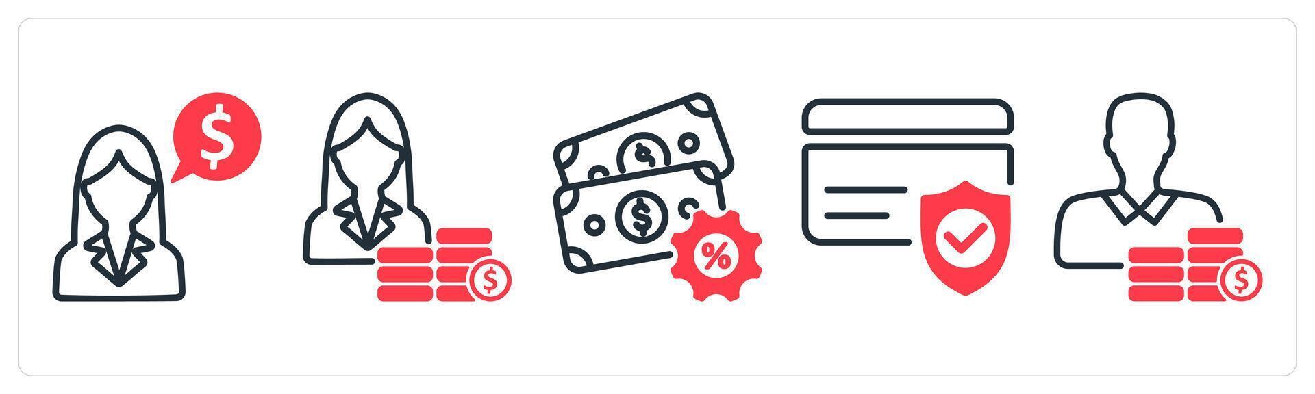 A set of 5 business icons as earning, tax service, credit card security vector