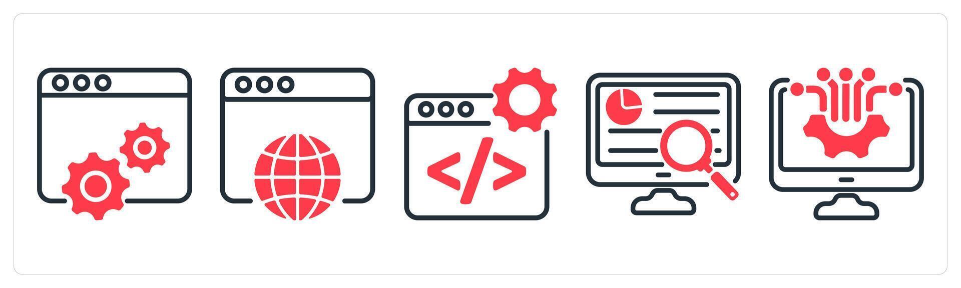 A set of 5 business icons as web optimization, web browser, web development vector