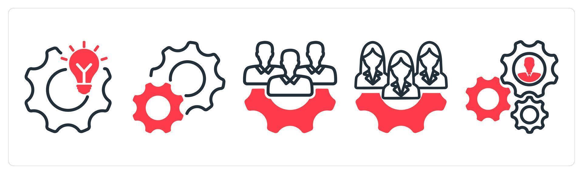 A set of 5 business icons as idea development, settings, expert team vector