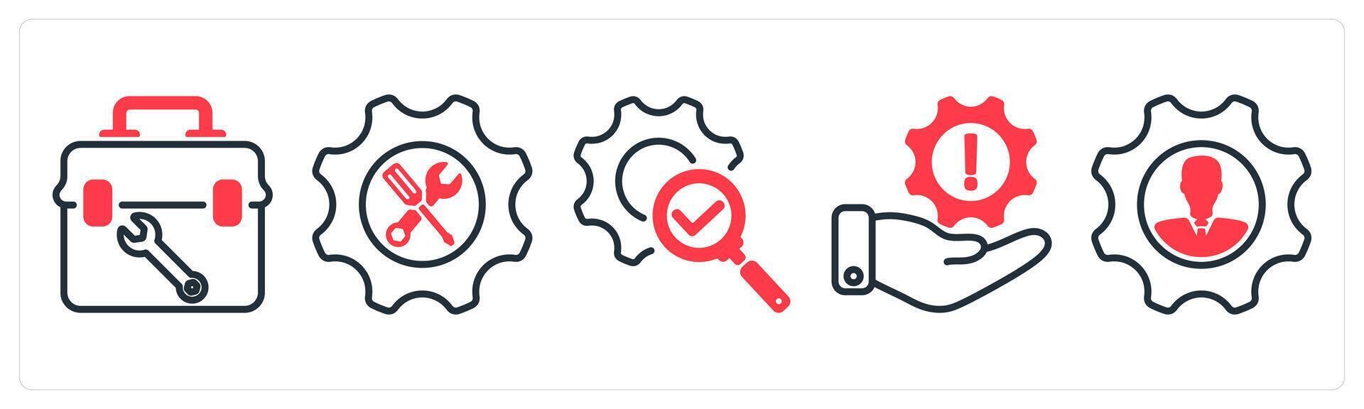 A set of 5 business icons as tool box, support, correction vector
