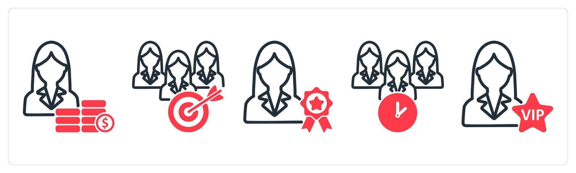 A set of 5 business icons as earning, teamwork, goal, premium member vector