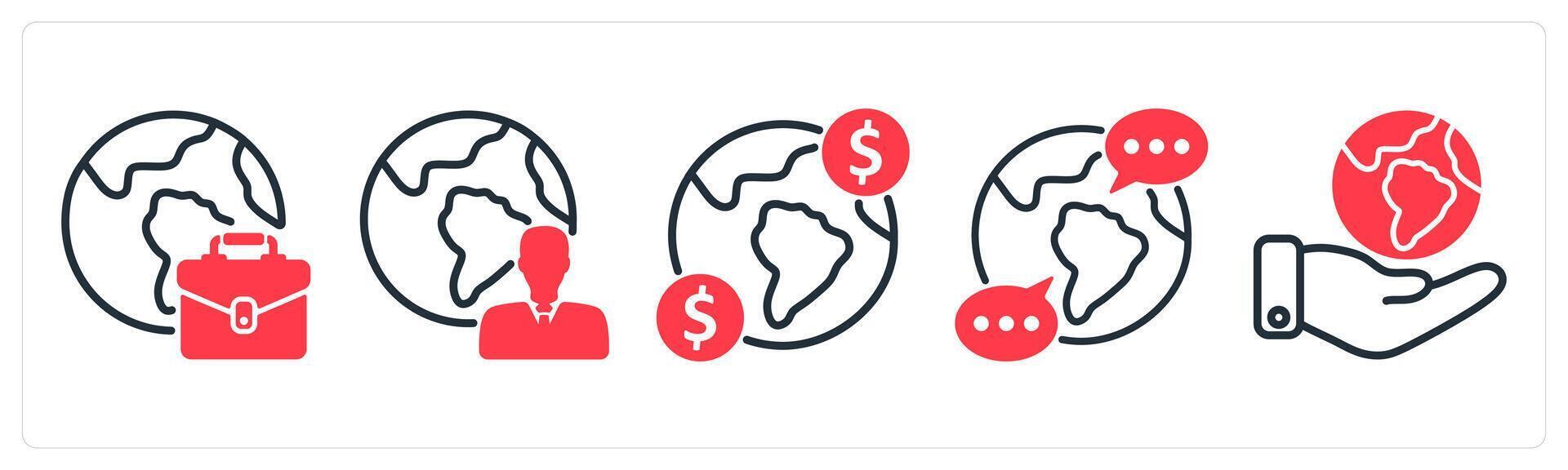 A set of 5 business icons as international business, global business, global communication vector