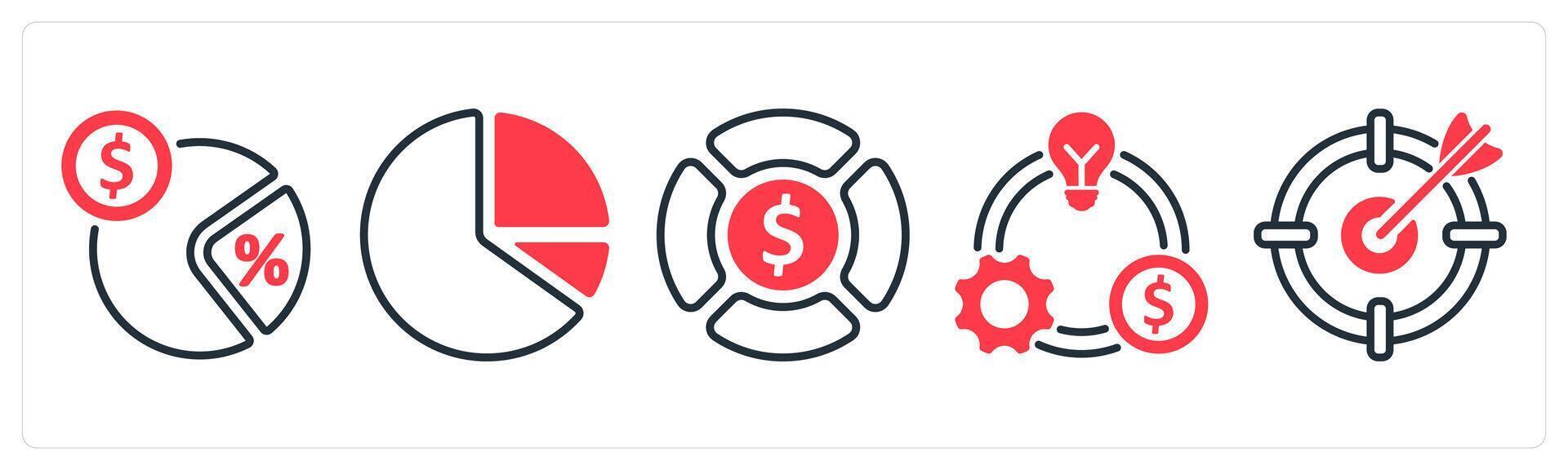 A set of 5 business icons as tax rate, pie chart, business rescue vector