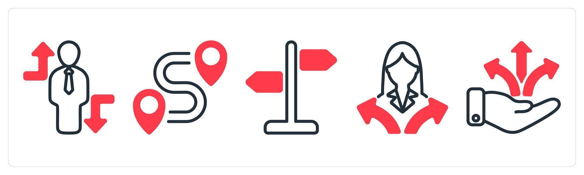 A set of 5 business icons as crisis overcome, destination, direction sign vector
