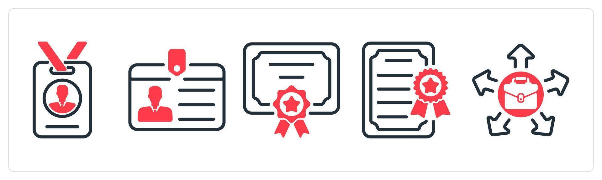 A set of 5 business icons as employee identity card, identity card vector