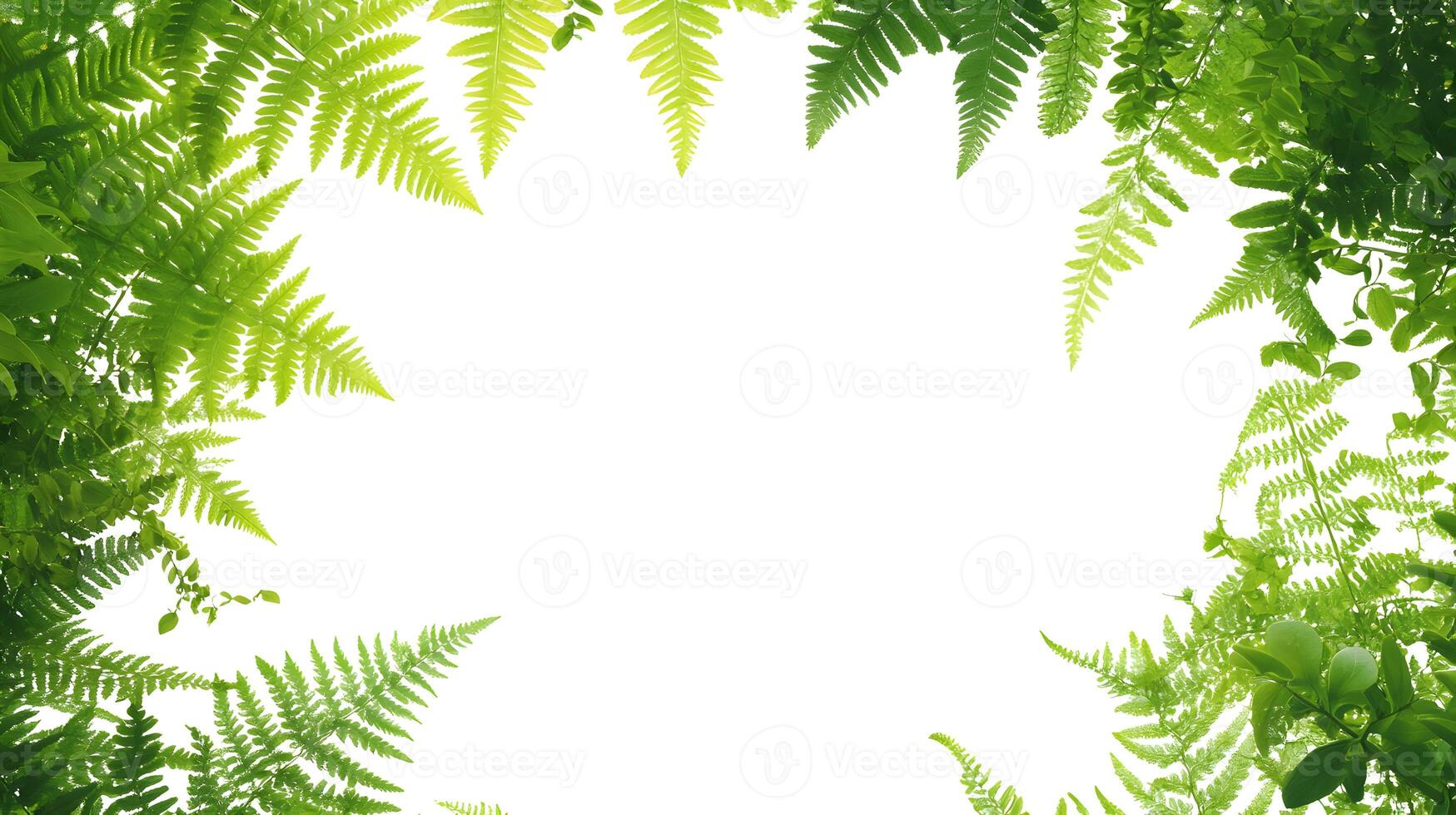 Botanical Border Design with Lush Green Ferns Creating a Natural Frame Element photo