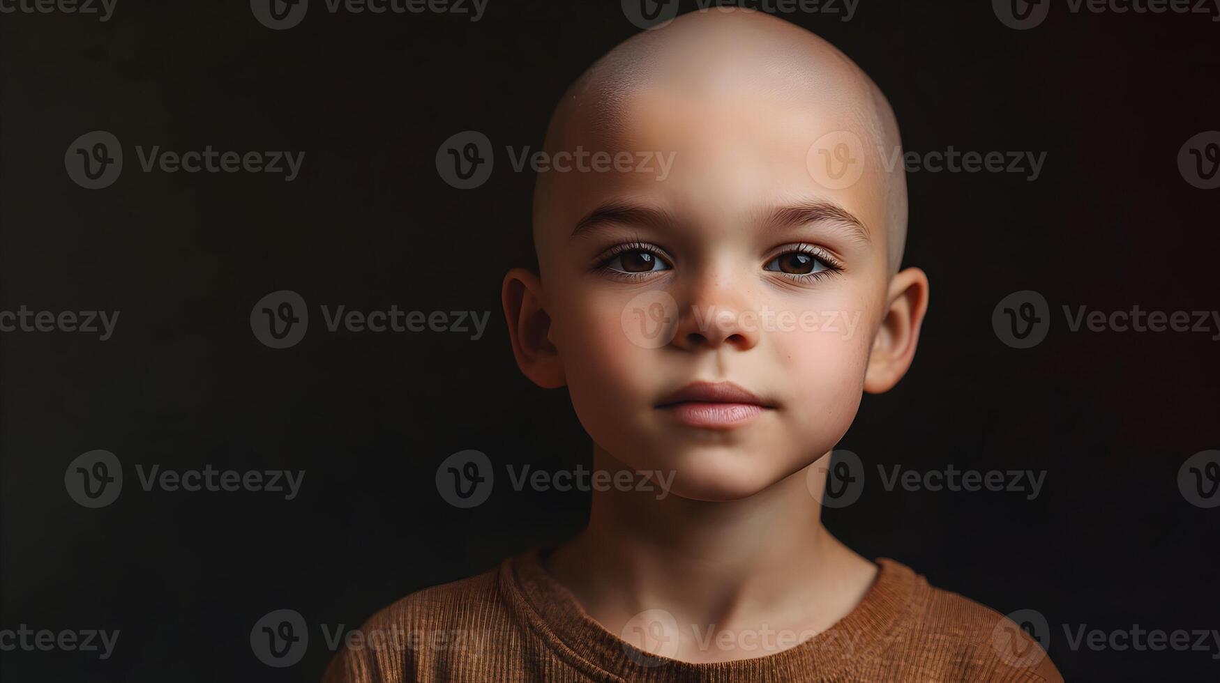 Portrait of thoughtful child, highlighting resilience and inner strength with neutral backdrop photo