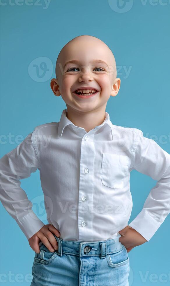 Radiant smile of a young boy in remission, a symbol of hope and resilience fighting strong photo