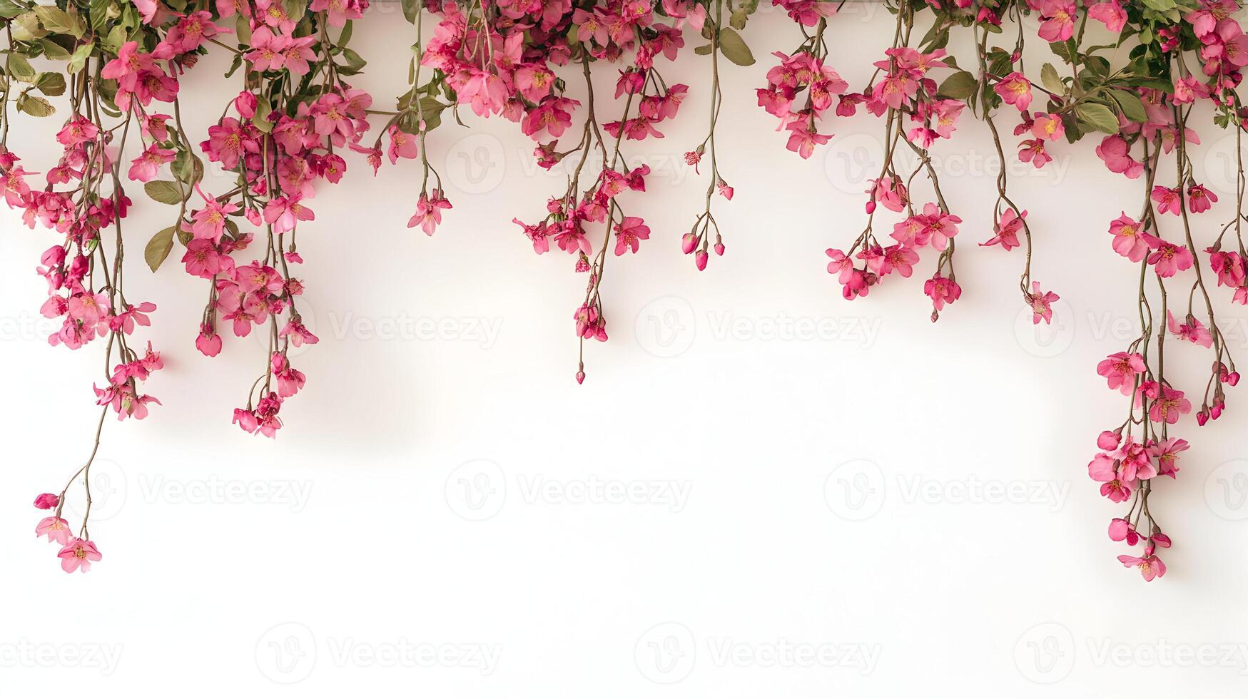 Hanging floral composition with delicate pink petals and botanical elements for design projects photo