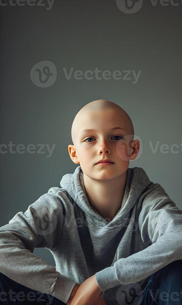 Resilient young person showing strength and determination in the face of health challenge photo
