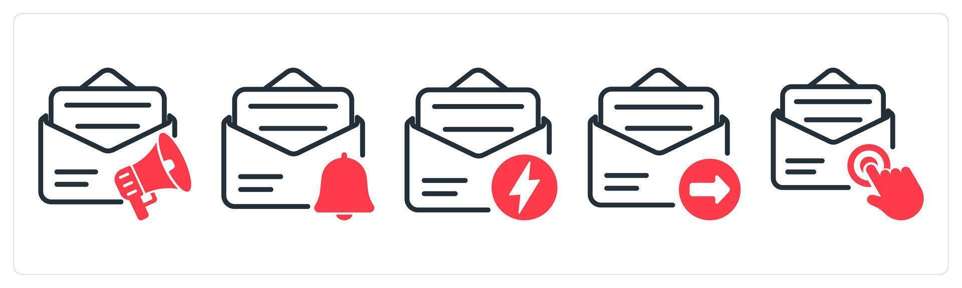 A set of 5 business icons as email advertising, email alert, fast message vector