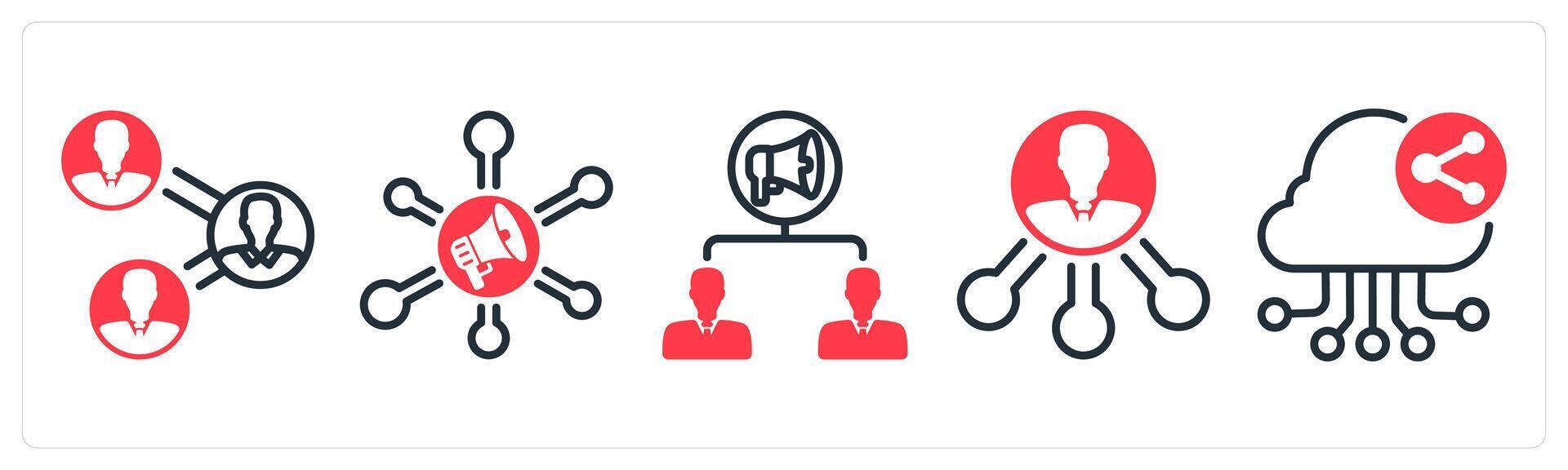 A set of 5 business icons as business connectivity marketing network, viral marketing vector