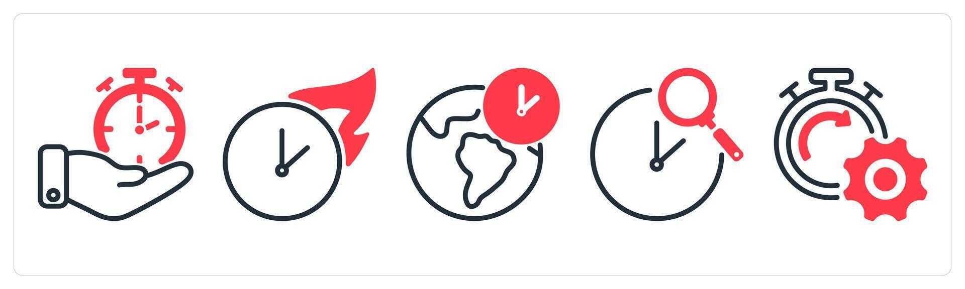 A set of 5 business icons as time management, hot time, global time zone vector