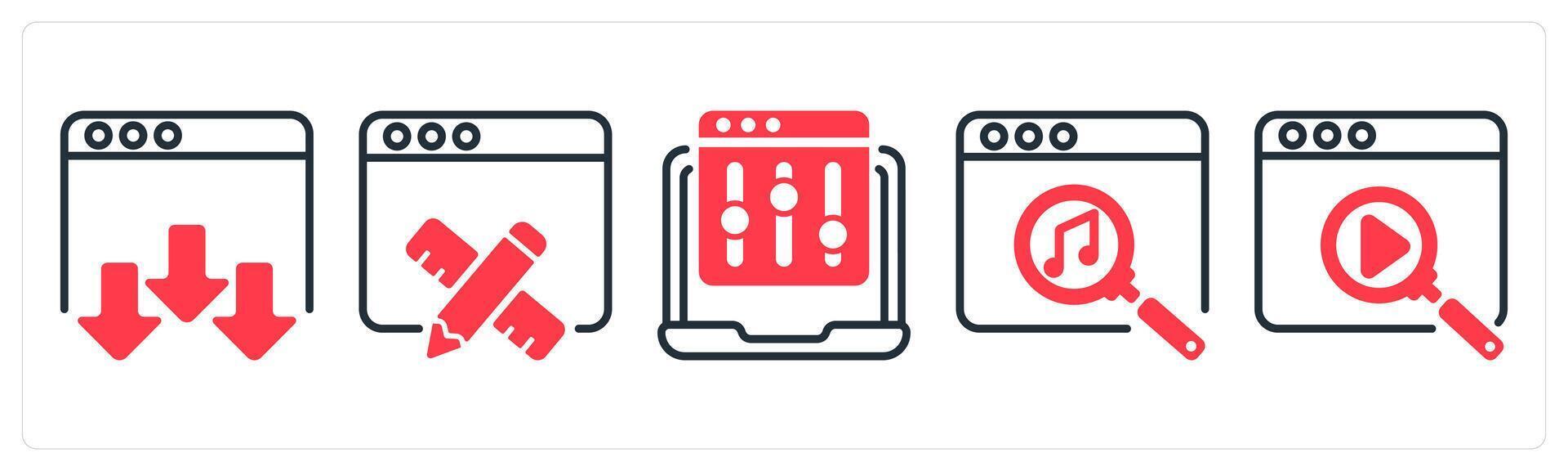 A set of 5 business icons as landing page, web design, refine webpage vector