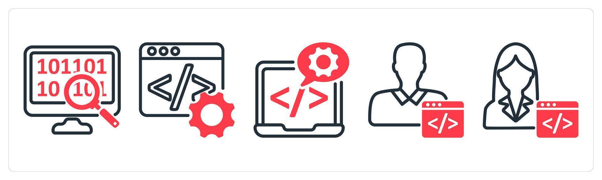 un conjunto de 5 5 negocio íconos como datos buscar, programación, software desarrollo vector