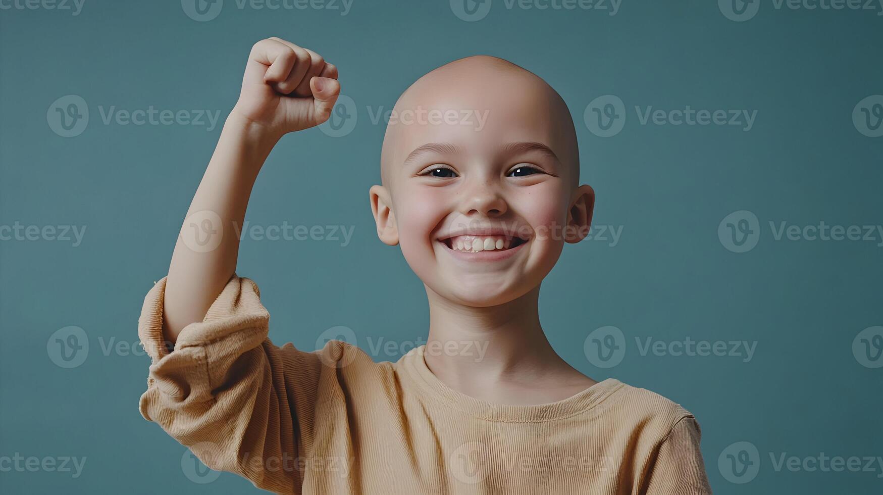 Resilient child with a radiant smile showcasing strength and positive determination towards health, photo