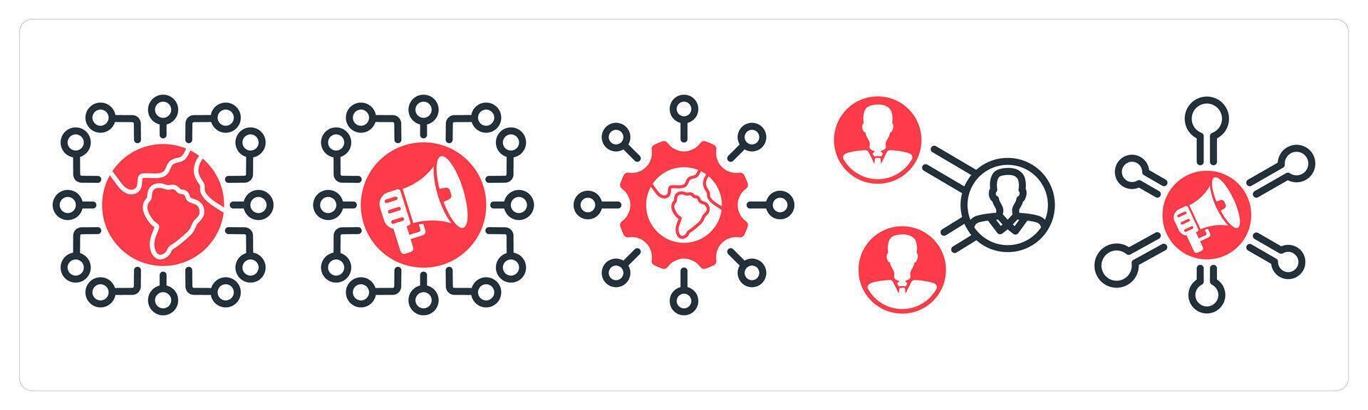 A set of 5 business icons as connectivity, social campaign, global technology vector