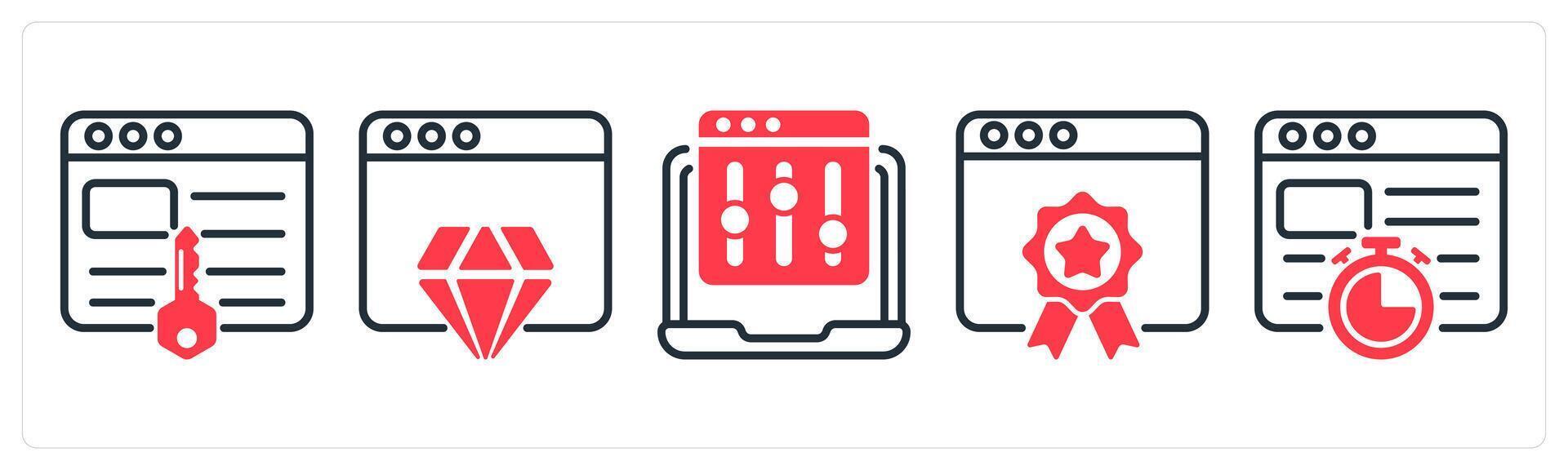 A set of 5 business icons as keywords, website reputation, refine webpage vector