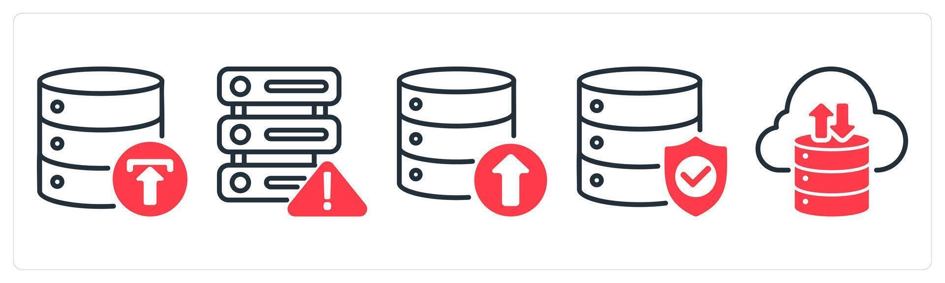A set of 5 business icons as backup, server information, data upload vector