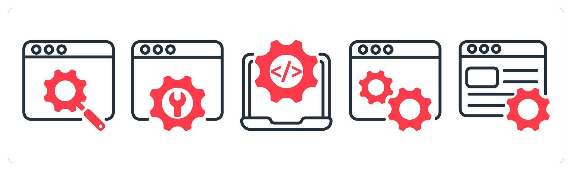 A set of 5 business icons as search engine optimization, seo service, website development vector