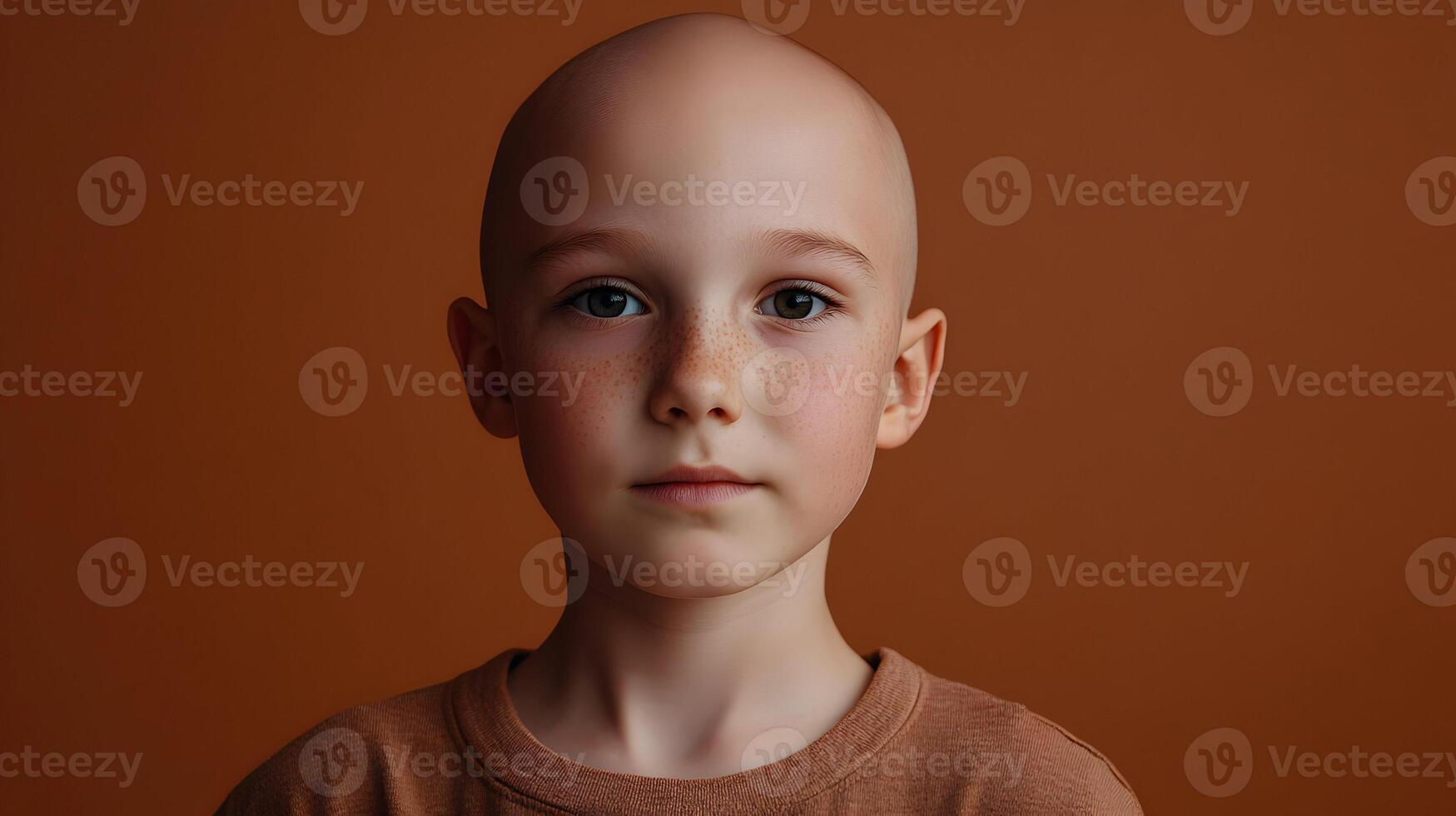 Portrait of a brave, hopeful child with cancer, showing determination and resilience against disease photo