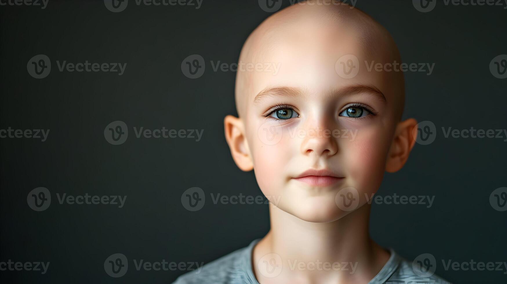 Portrait of a child with hair loss, showcasing courage and resilience in a close-up view photo