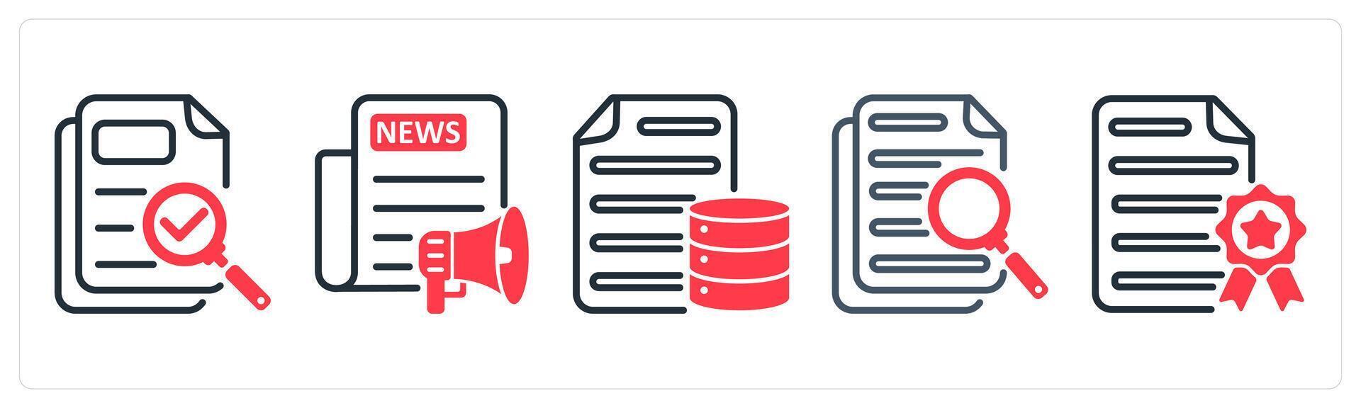 A set of 5 business icons as proofreading, press release, database document vector