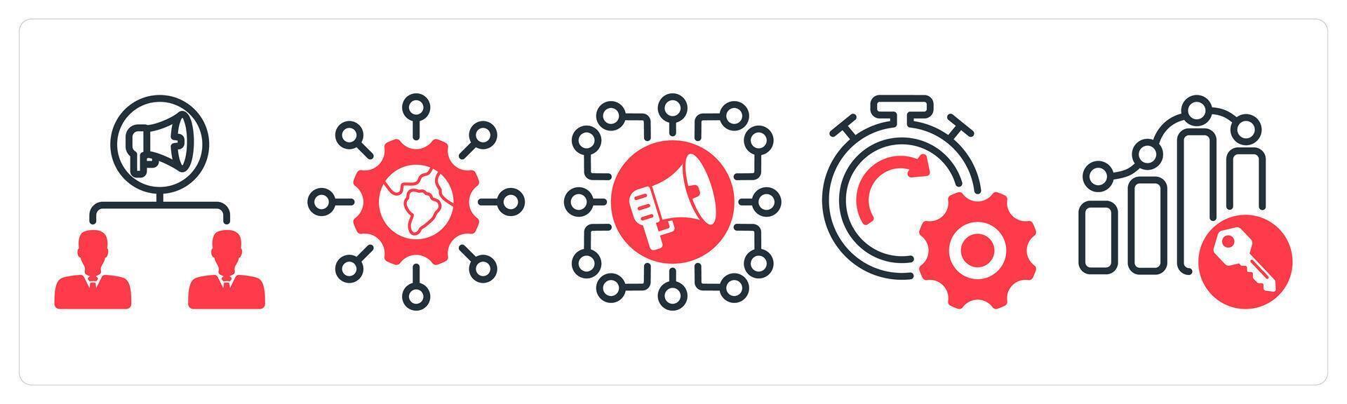 A set of 5 business icons as viral marketing, global technology, social campaign vector