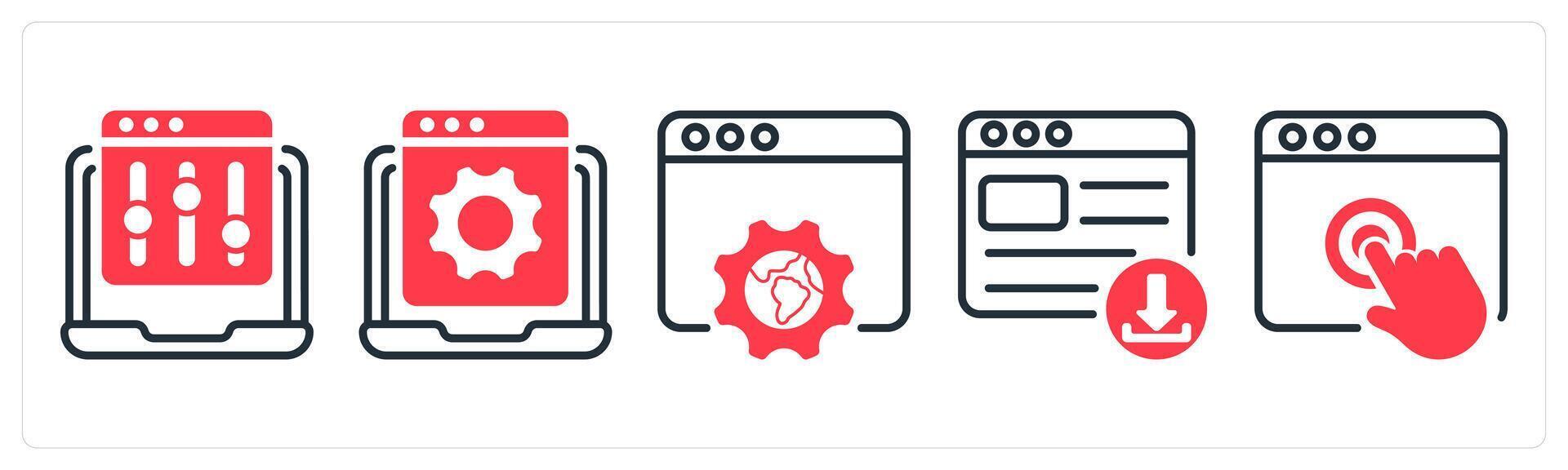 A set of 5 business icons as refine webpage, website development, browser setting vector