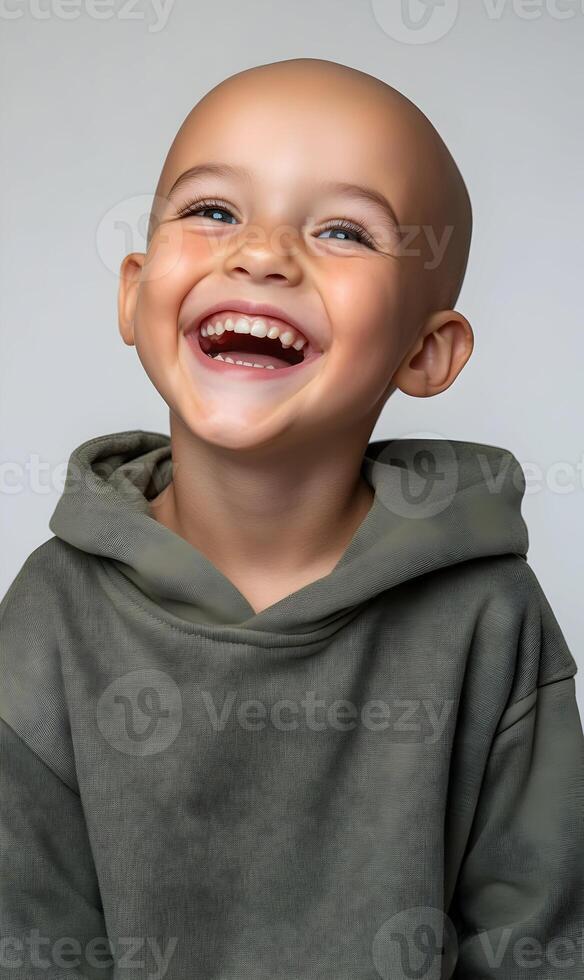 Resilient child's radiant smile shines through, representing courage during cancer journey photo