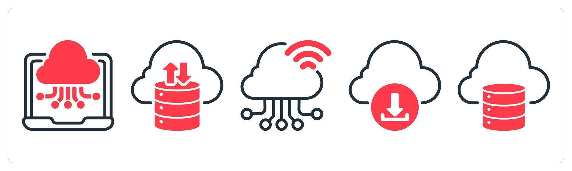 A set of 5 business icons as cloud computing, cloud storage, cloud connection vector
