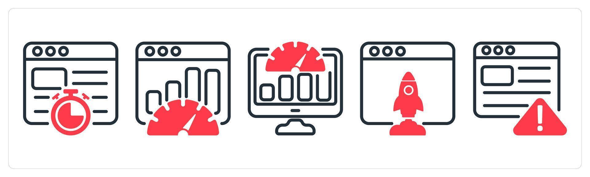 A set of 5 business icons as website speed, seo performance, dashboard vector