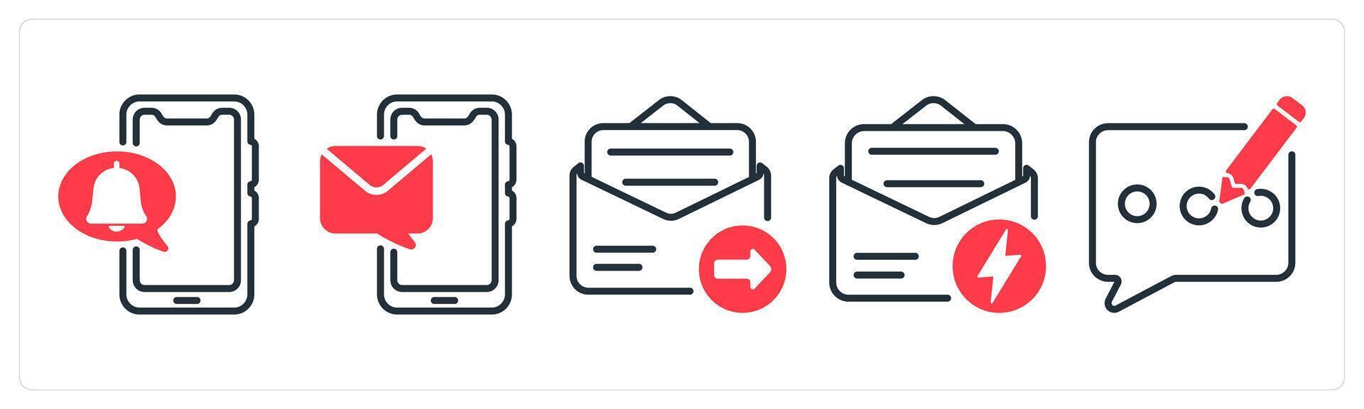 A set of 5 business icons as mobile notification, mobile message, email send vector