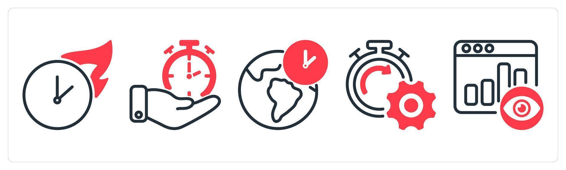 A set of 5 business icons as hot time, time management, global time zone vector