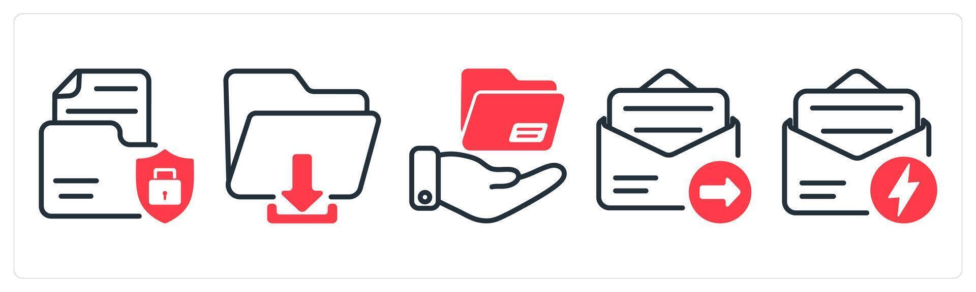 A set of 5 business icons as document security, download file, file sharing vector