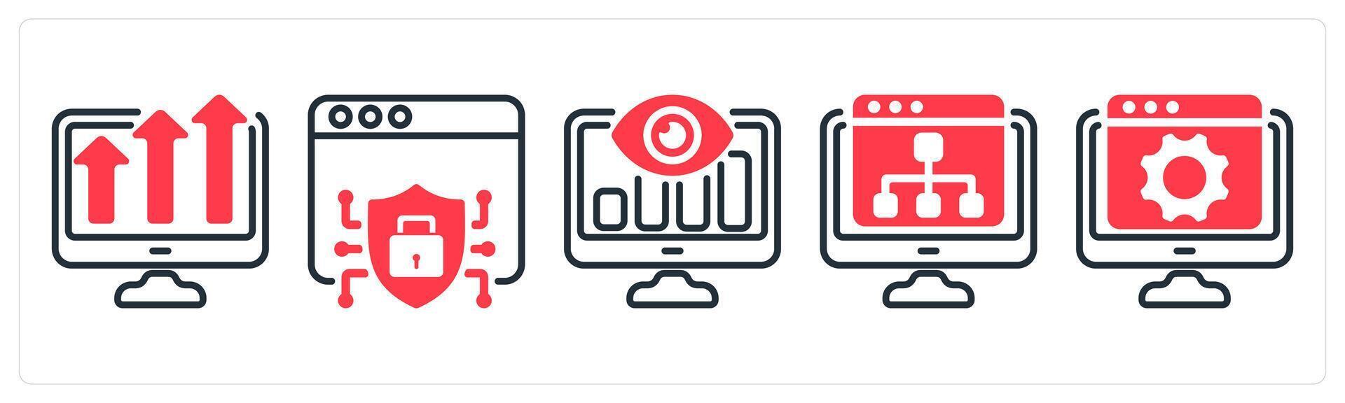 A set of 5 business icons as marketing trend, web security, seo monitoring vector