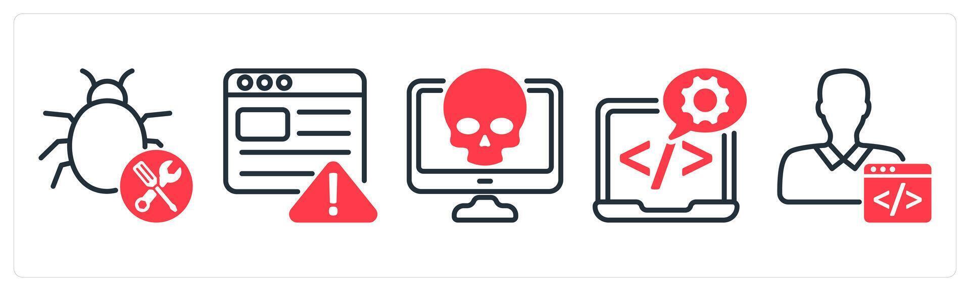 A set of 5 business icons as bug fixing, seo warning, virus vector