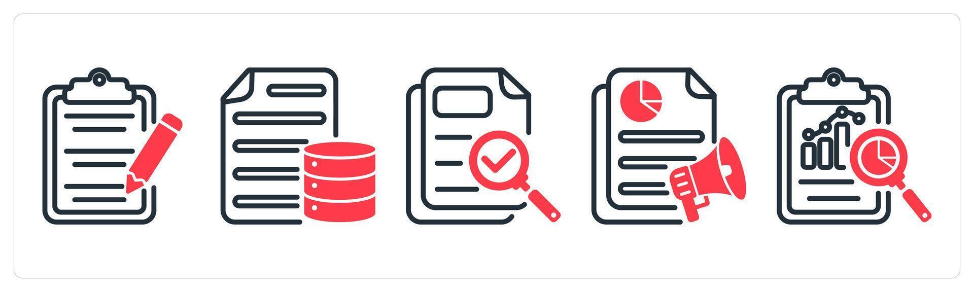 A set of 5 business icons as content editing, database document, proofreading vector
