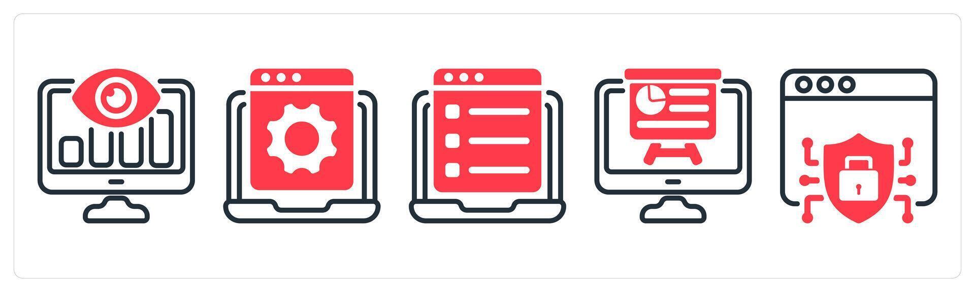 A set of 5 business icons as seo monitoring, web site development, online questionnaire vector