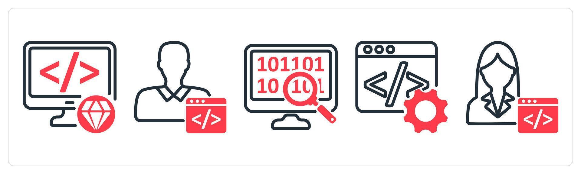 A set of 5 business icons as clean code, programmer, data search vector
