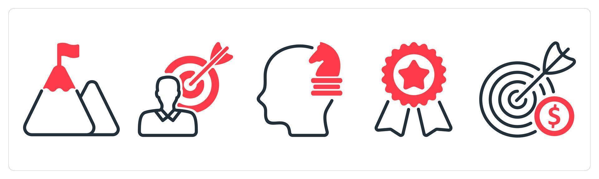 A set of 5 business icons as mission, career target, strategic thinking vector