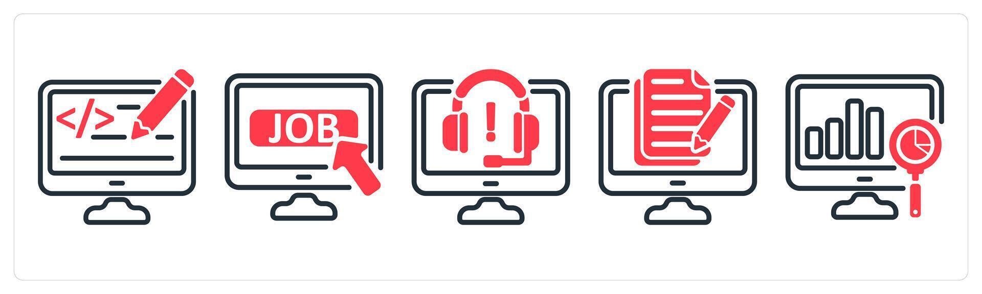 A set of 5 business icons as web designing, job apply, online support vector