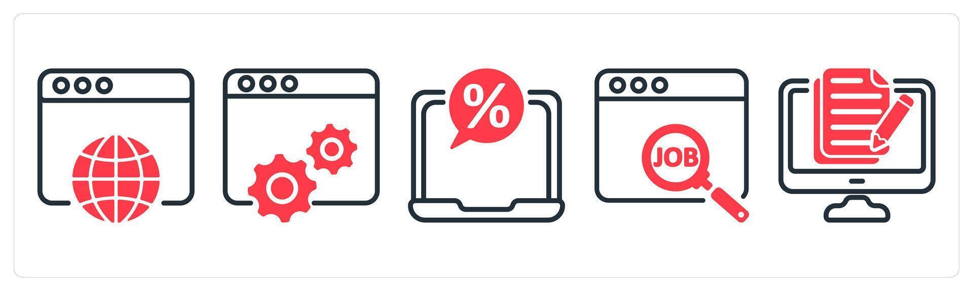 un conjunto de 5 5 negocio íconos como web navegador, web mejoramiento, en línea impuesto vector